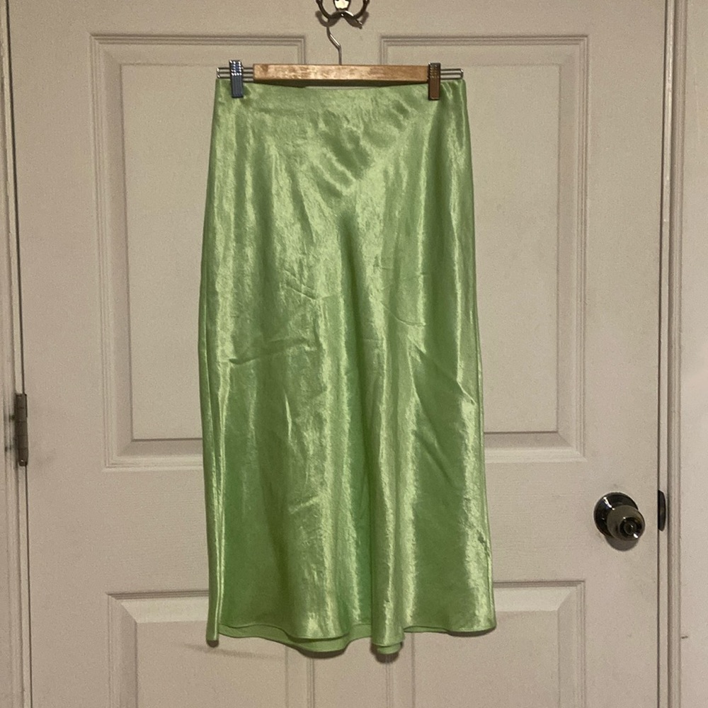 Vince Green Satin Midi Skirt